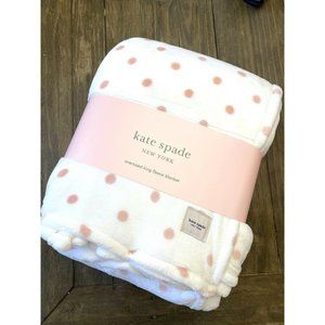 Kate Spade Oversized KING White w Pink Polka Dots Fleece Blanket Ultra Soft NWT